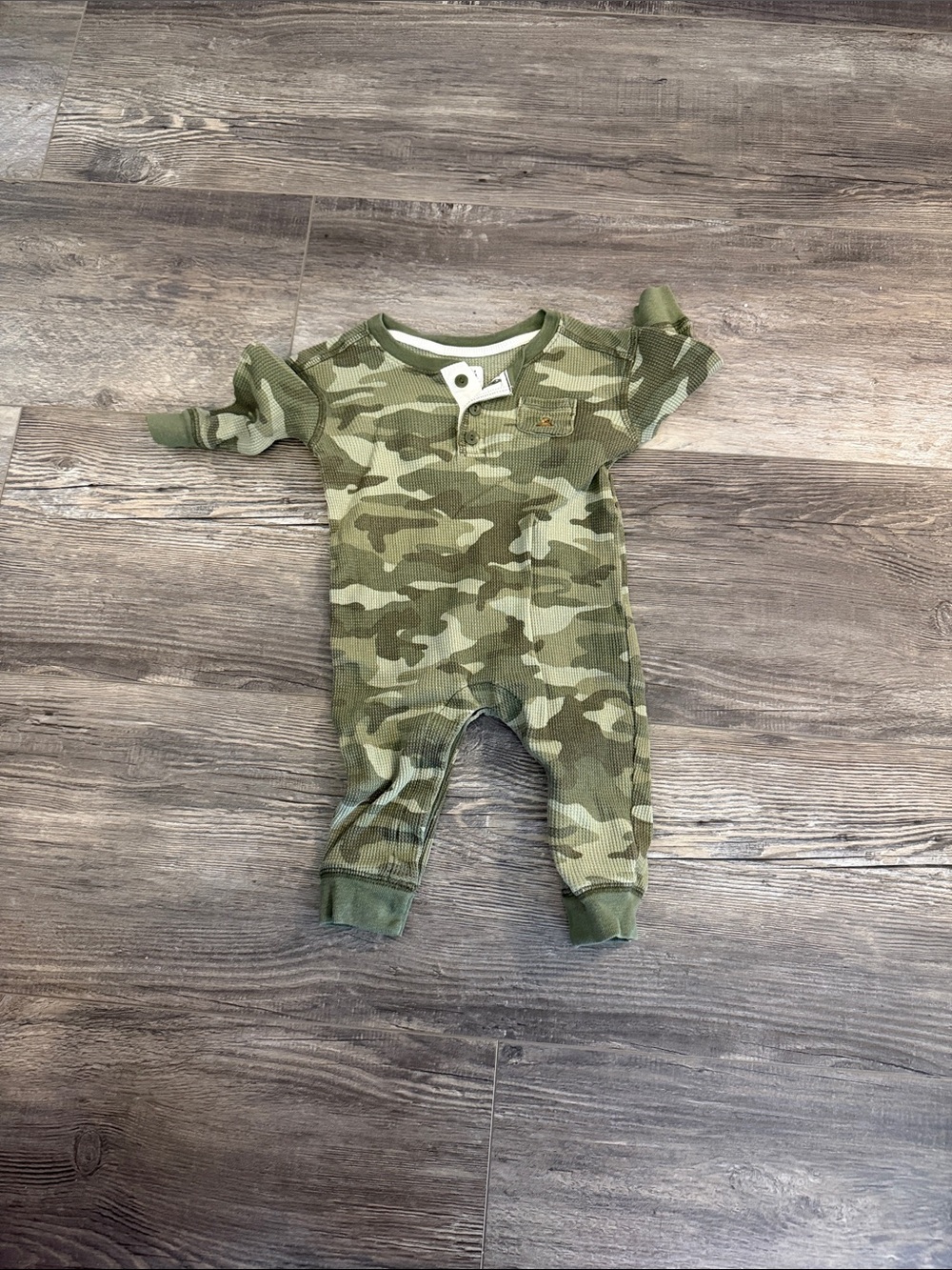 GAP Baby Olive Green Camo Waffle Knit Romper